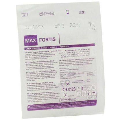 Фото Перчатки латексные хирургические стерильные опудренные размер 7.5 Макс Фортис (Max Fortis)